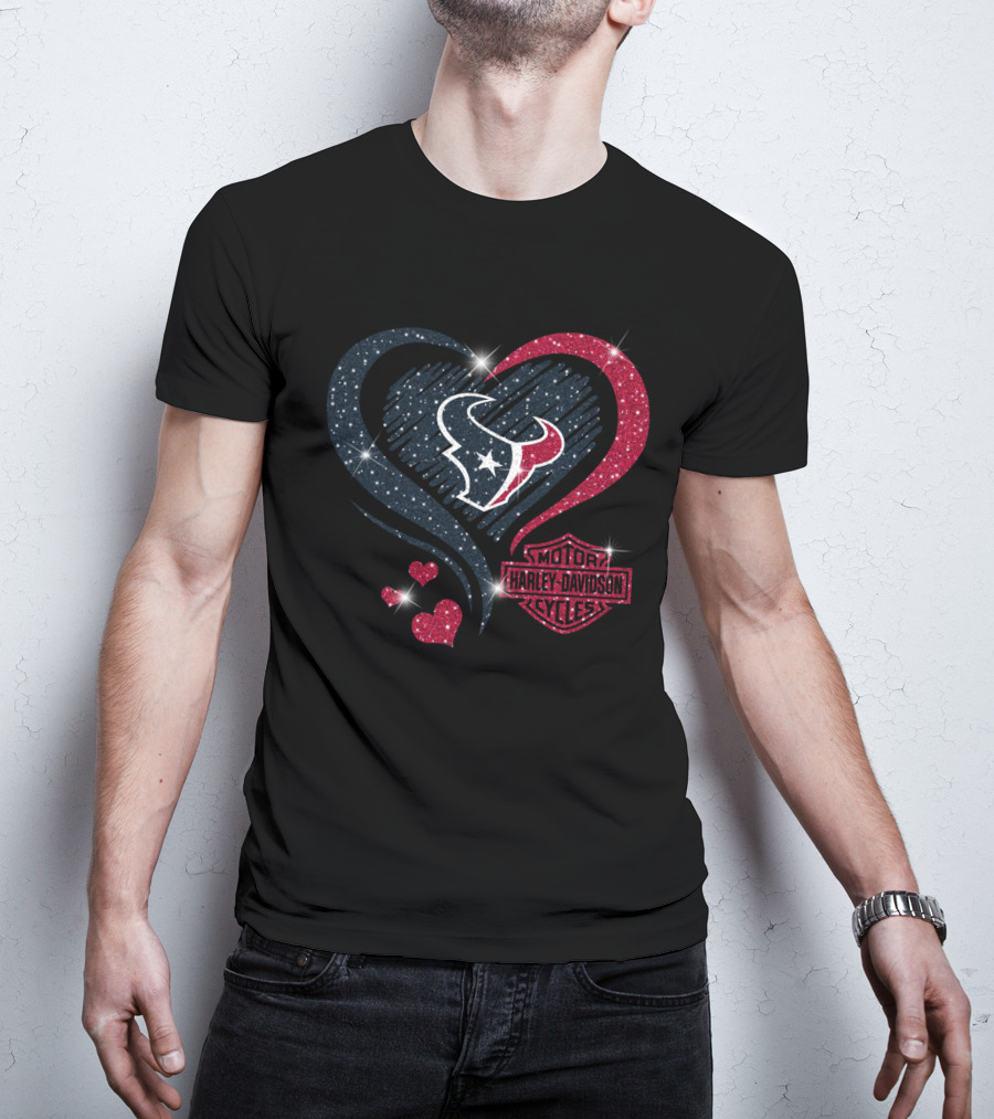 Harley Davidson Houston Texans Heart Sparkle T-Shirt