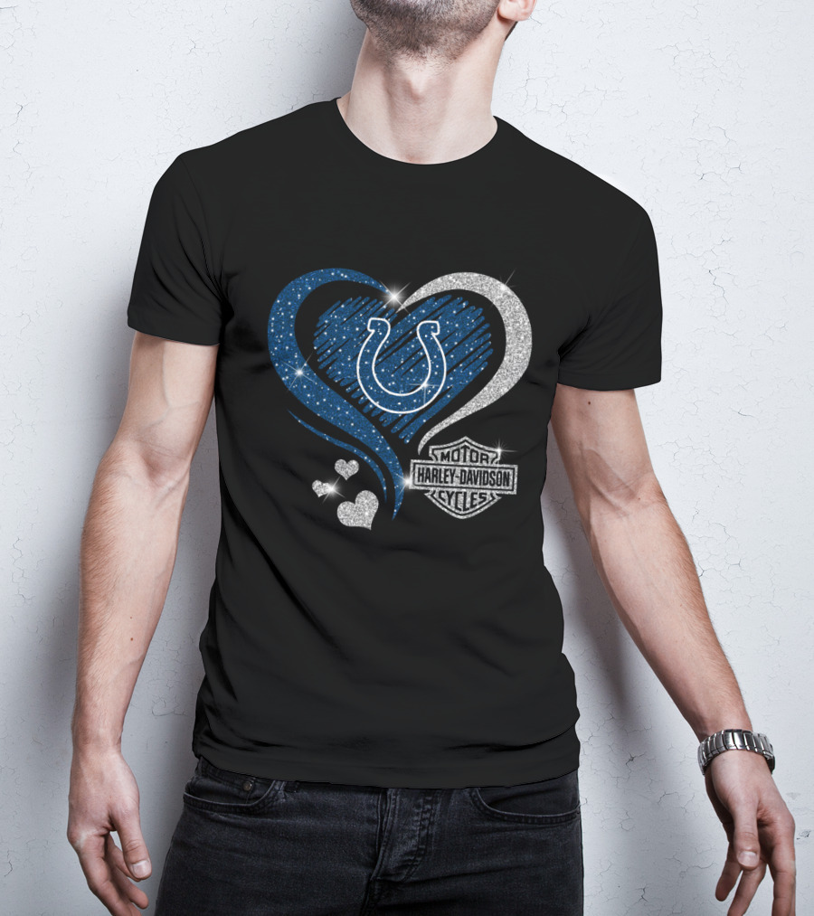 Indianapolis Colts Heart Harley Davidson Sparkle T-Shirt
