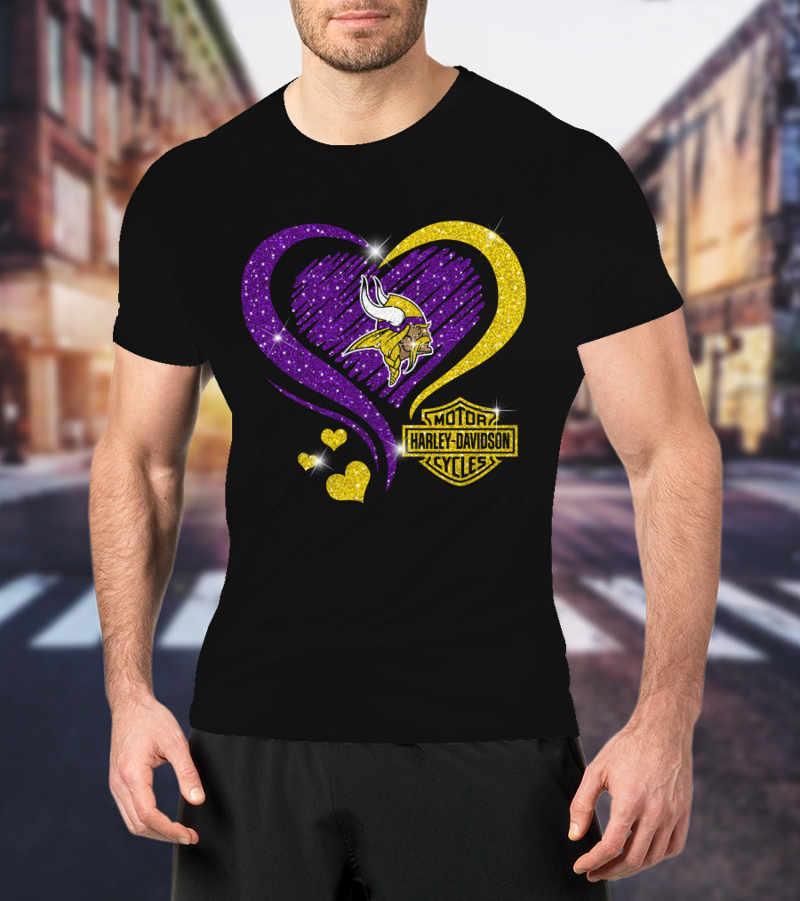 Minnesota Vikings Harley Davidson Heart T-Shirt