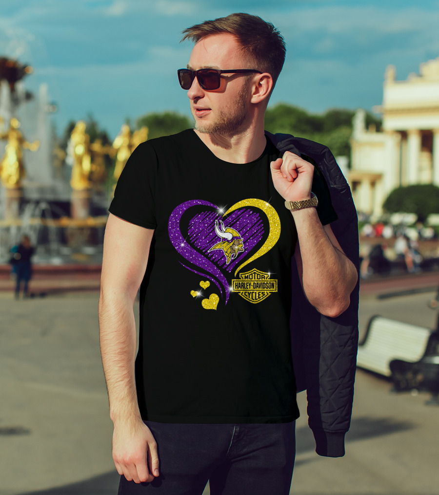 Minnesota Vikings Harley Davidson Heart T-Shirt
