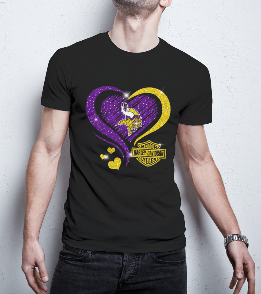 Minnesota Vikings Harley Davidson Heart T-Shirt
