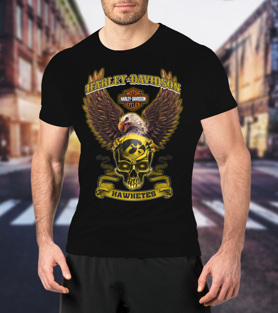 Harley Davidson Motor Cycles Hawkeyes Eagle Skull T-Shirt