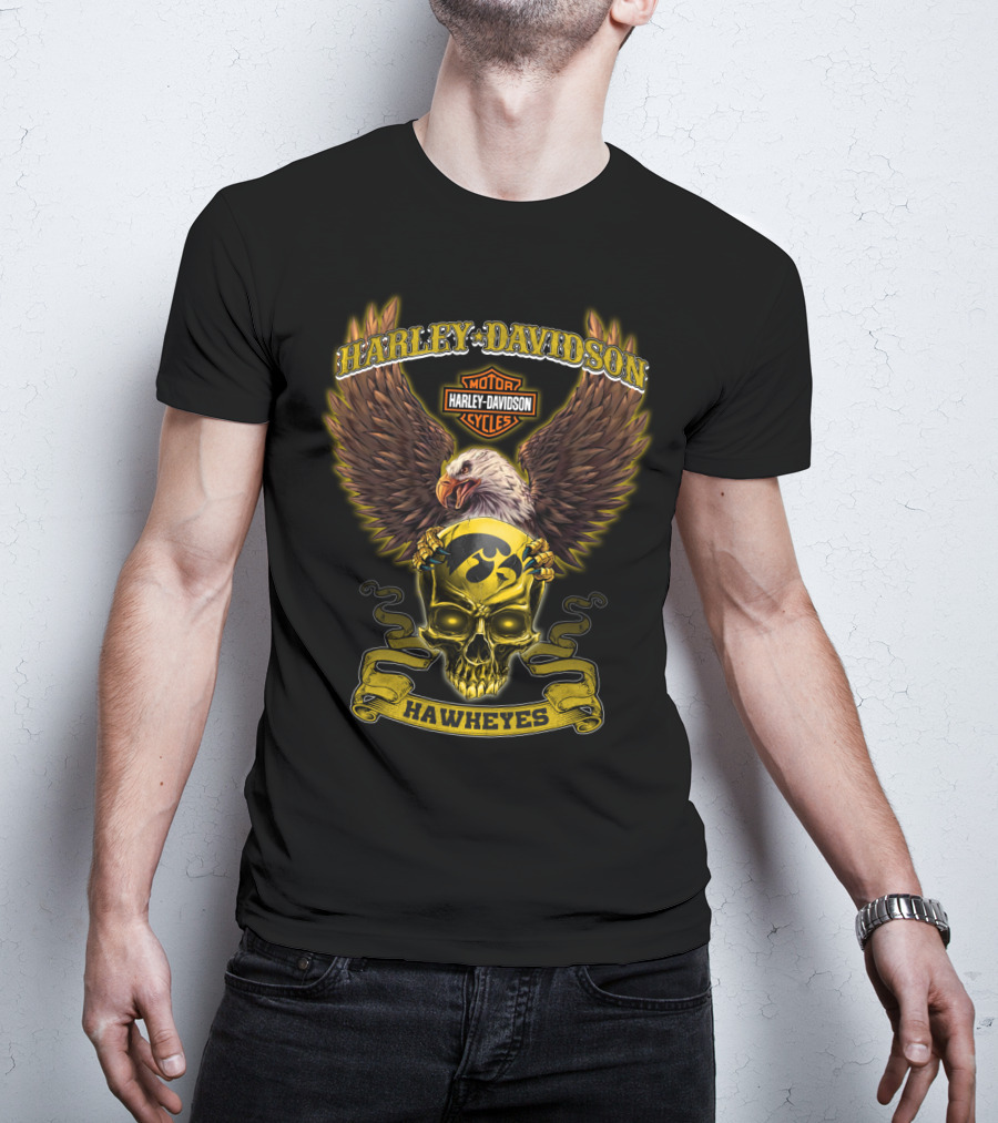 Harley Davidson Motor Cycles Hawkeyes Eagle Skull T-Shirt
