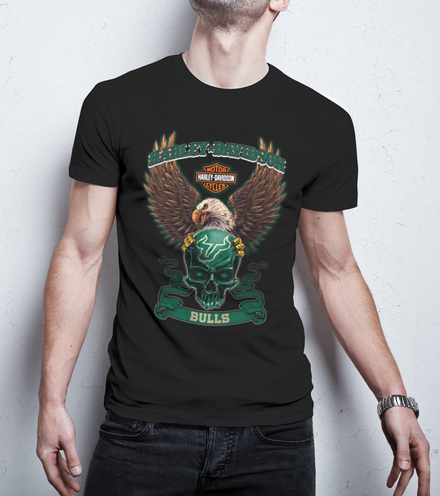 Harley Davidson Motor Cycles South Florida Bulls Eagle And Skull T-Shirt