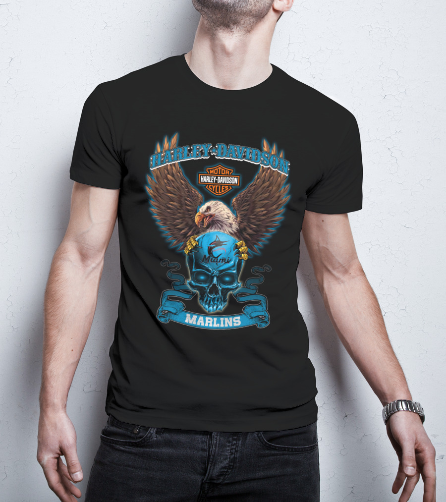 Harley Davidson Miami Marlins Eagle Skull T-Shirt