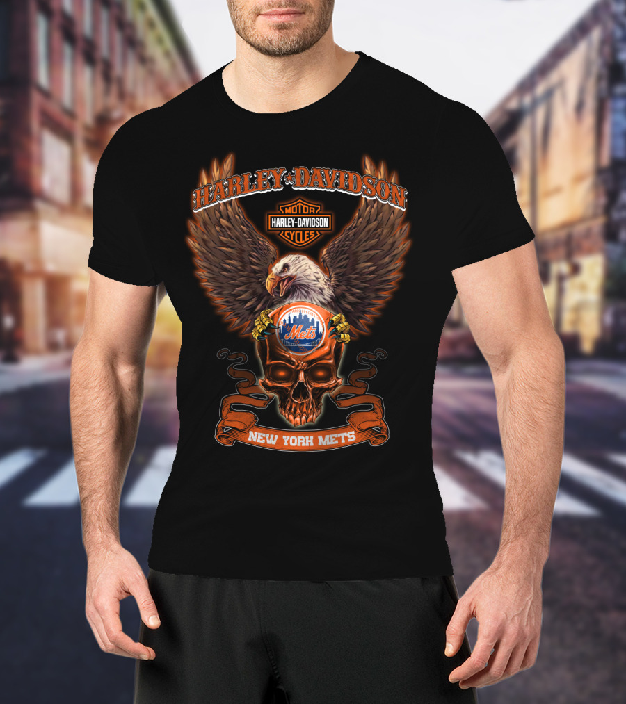 Harley Davidson Motor Cycles Eagle New York Mets T-Shirt