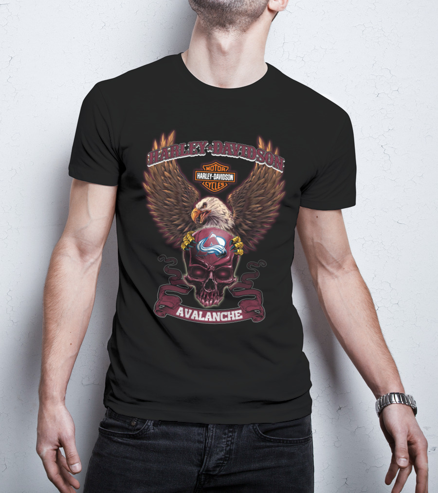 Harley Davidson Motorcycles Avalanche With Eagle And Colorado Avalanche T-Shirt