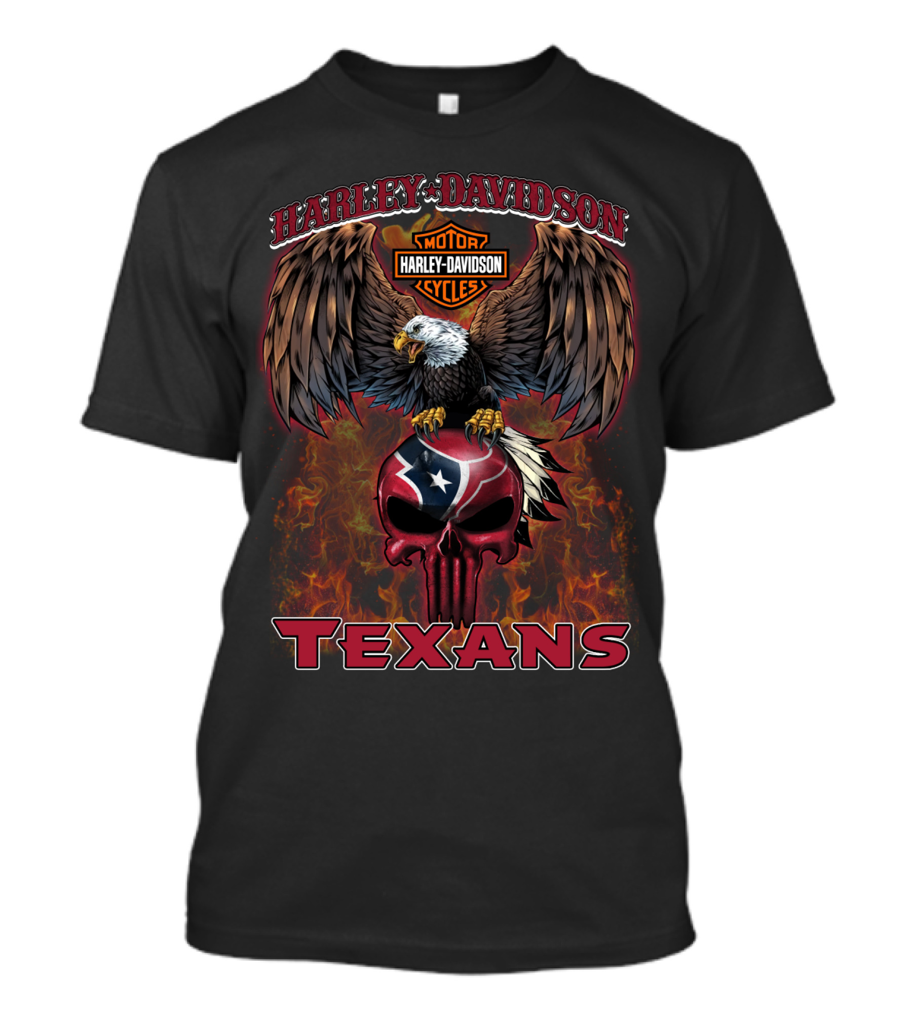 Harley Davidson Motorcycles Texans Eagle Skull Texas Flag T-Shirt
