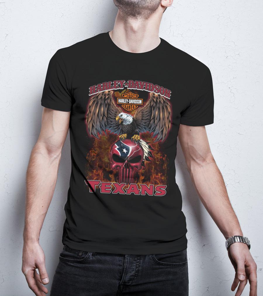 Harley Davidson Motorcycles Texans Eagle Skull Texas Flag T-Shirt