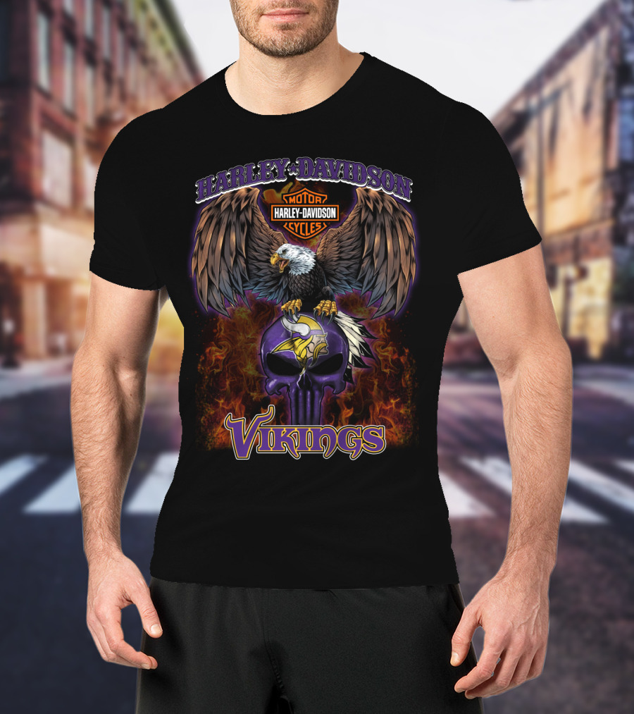 Harley Davidson Minnesota Vikings Eagle And Skull T-Shirt