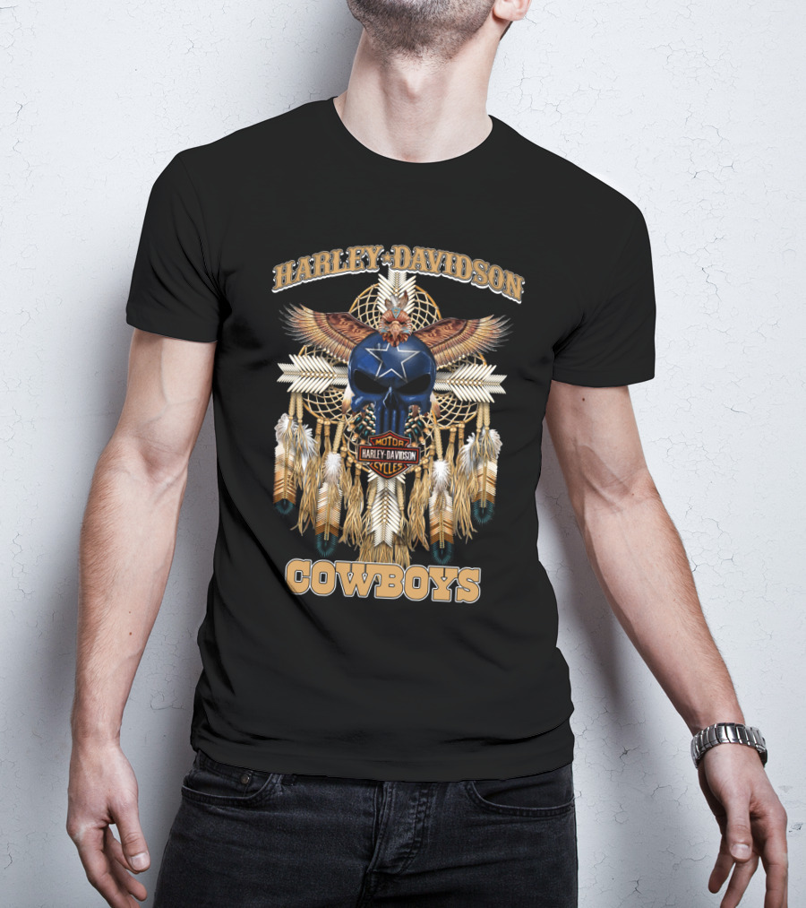 Harley Davidson Motor Cycles Cowboys Dreamcatcher Feathers Eagle Skull Star T-Shirt