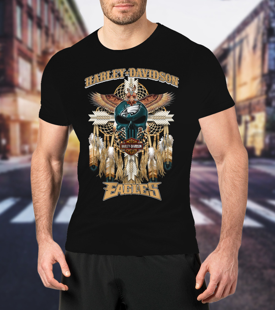 Harley Davidson Motor Cycles Eagles Philadelphia Native Dreamcatcher Feathers T-Shirt