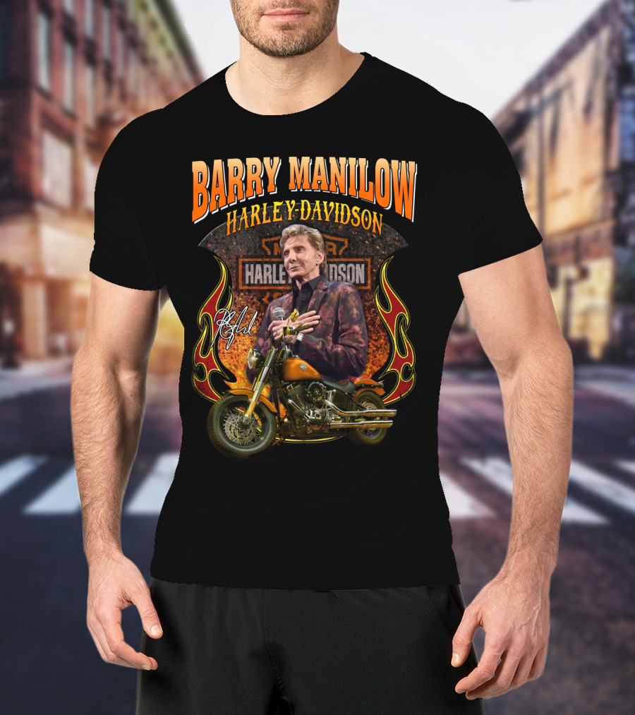 Barry Manilow Harley Davidson Motorcycle Flame T-Shirt