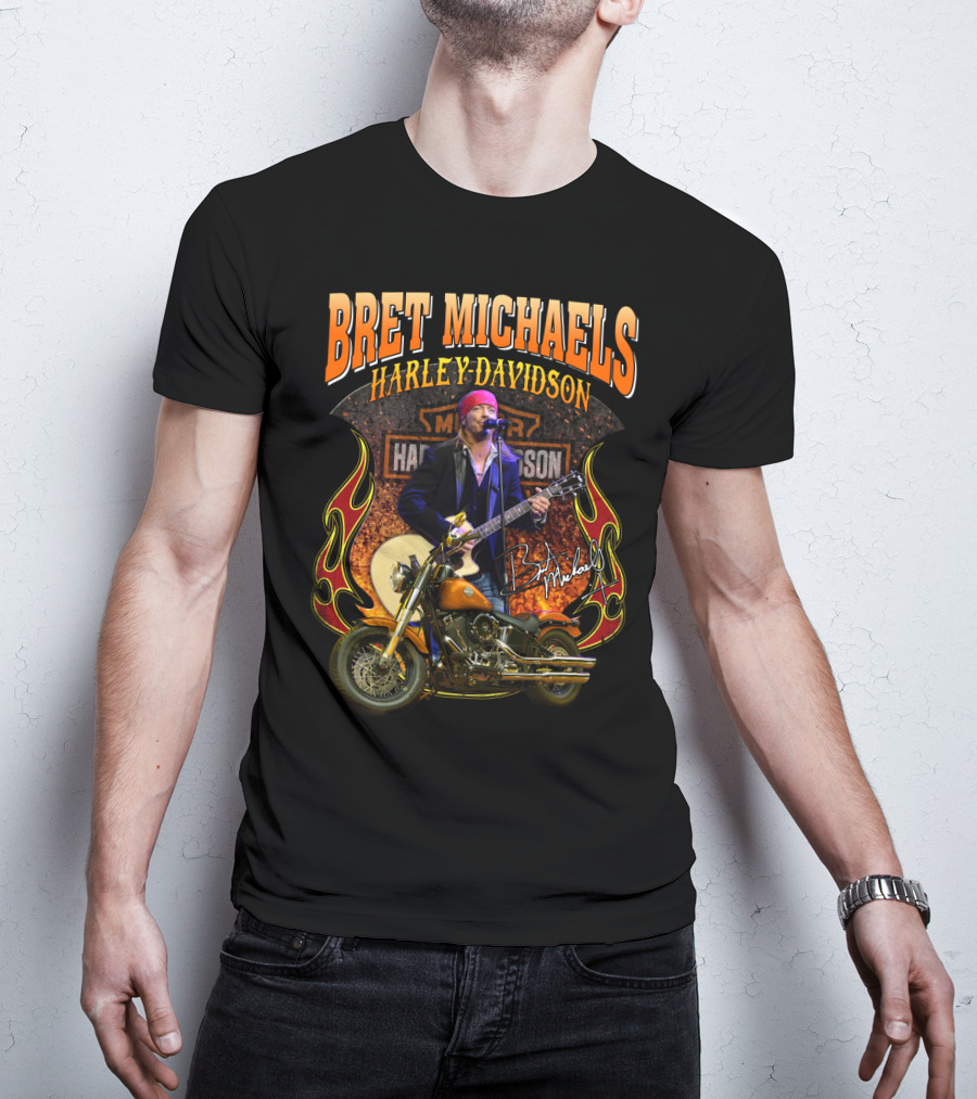 Bret Michaels Harley Davidson Motorcycle Concert Performance Signature T-Shirt