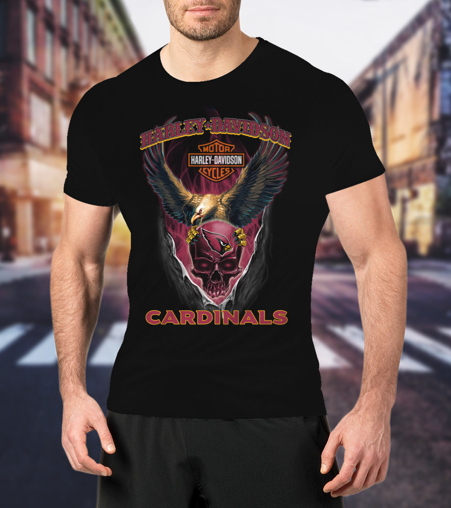 Harley Davidson Motor Cycles Cardinals Eagle And Skull T-Shirt