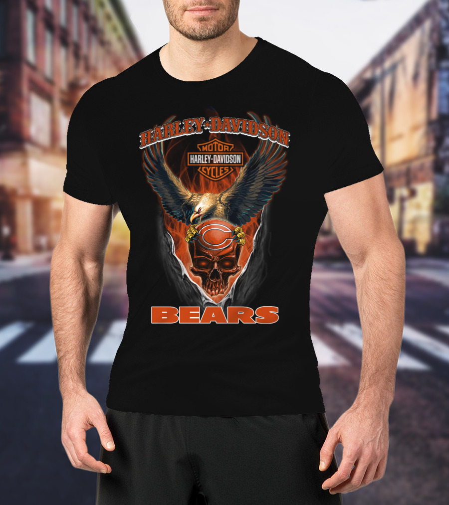 Harley Davidson Chicago Bears Skull Eagle Motor Cycles T-Shirt