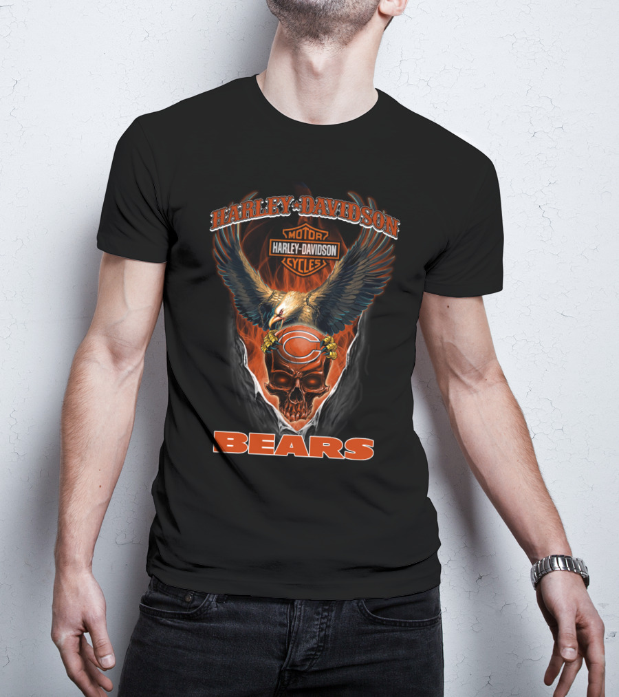 Harley Davidson Chicago Bears Skull Eagle Motor Cycles T-Shirt