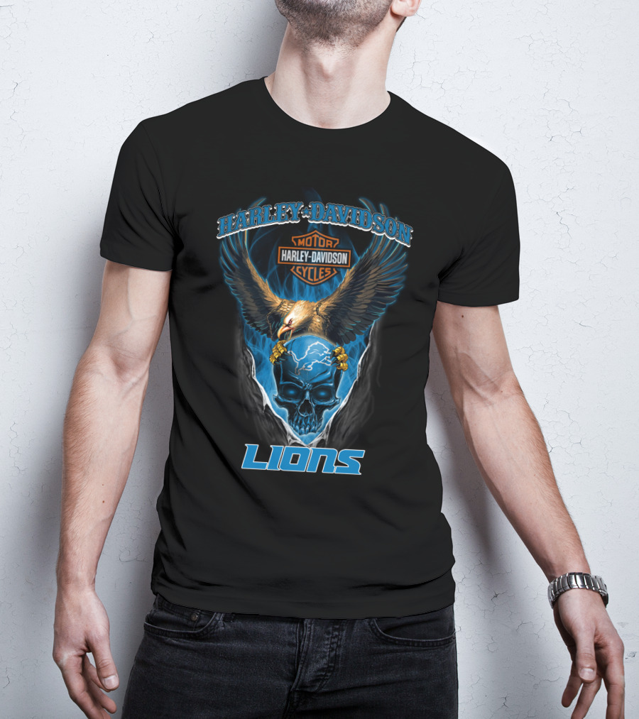 Harley Davidson Motor Cycles Eagle Skull Lions T-Shirt