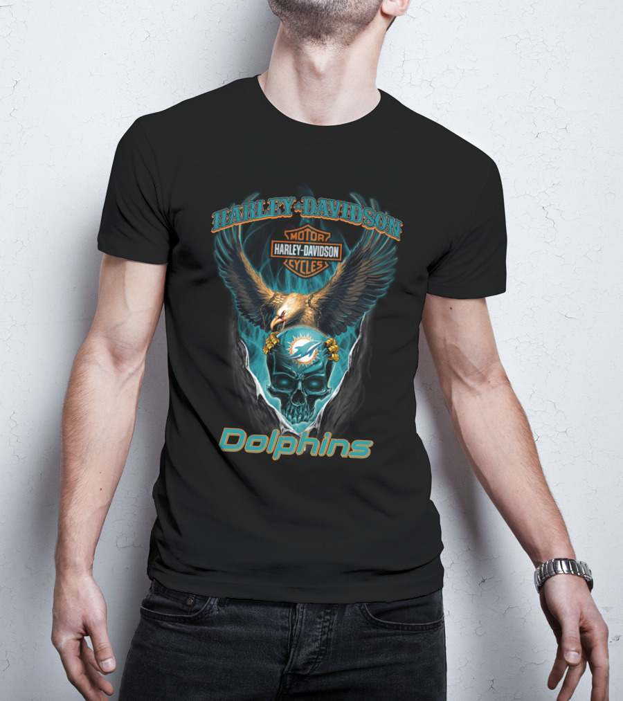 Harley Davidson Motor Cycles Eagle Miami Dolphins T-Shirt