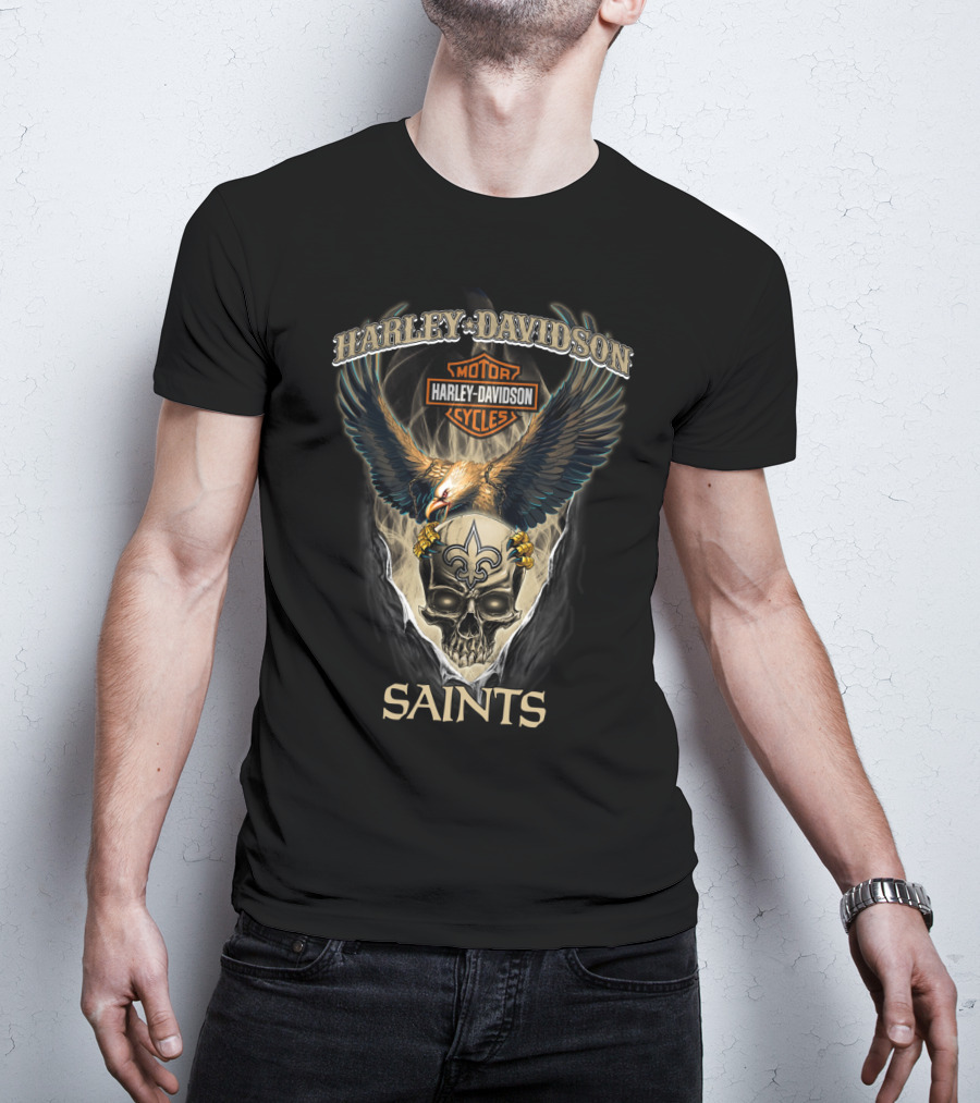 Harley Davidson Motor Cycles New Orleans Saints T-Shirt