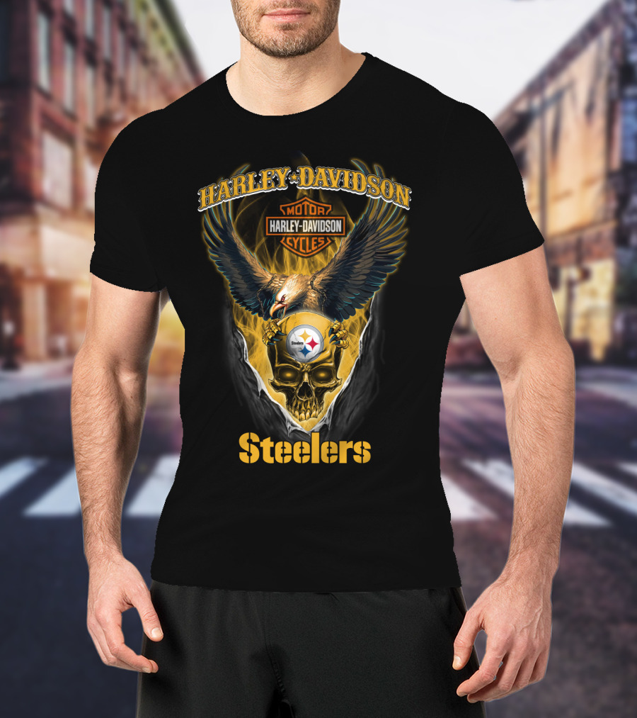 Harley Davidson Pittsburgh Steelers Eagle Skull T-Shirt