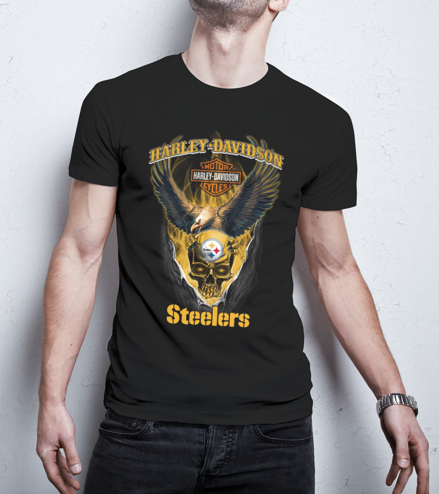 Harley Davidson Pittsburgh Steelers Eagle Skull T-Shirt