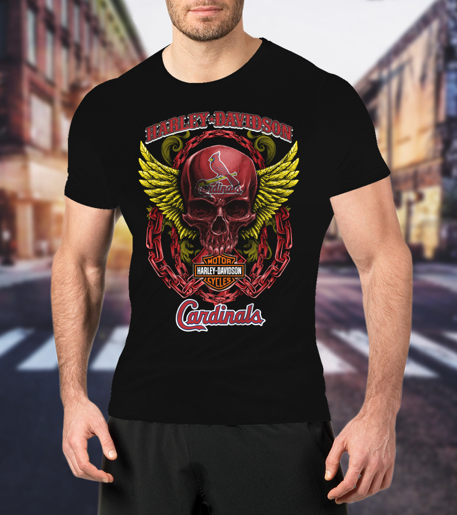 Harley Davidson St Louis Cardinals Skull Wings T-Shirt