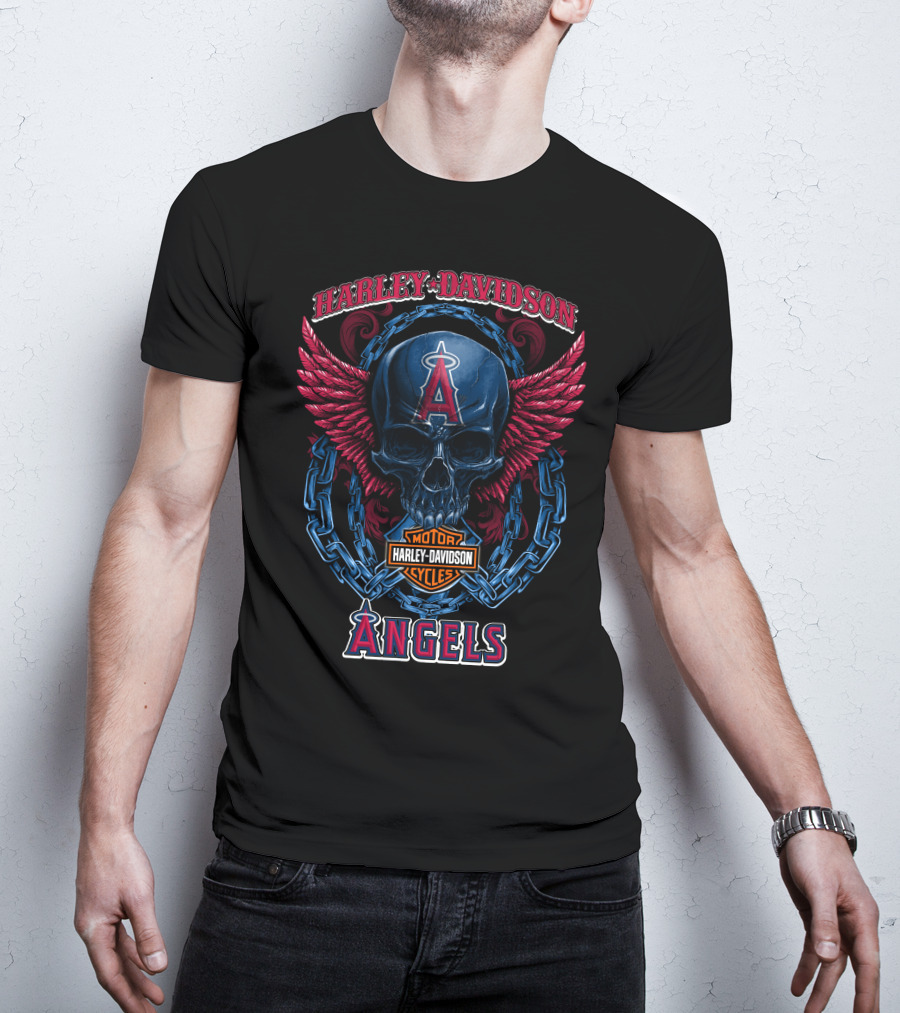 Harley Davidson Motorcycles Los Angeles Angels Skull Wings T-Shirt