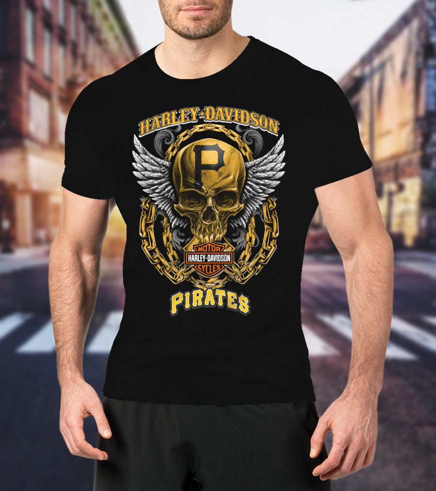 Harley Davidson Pirates Skull With Wings And Chain T-Shirt