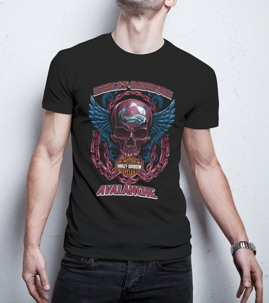 Harley Davidson Nhl Colorado Avalanche Skull Wings Motorcycle Cycles T-Shirt