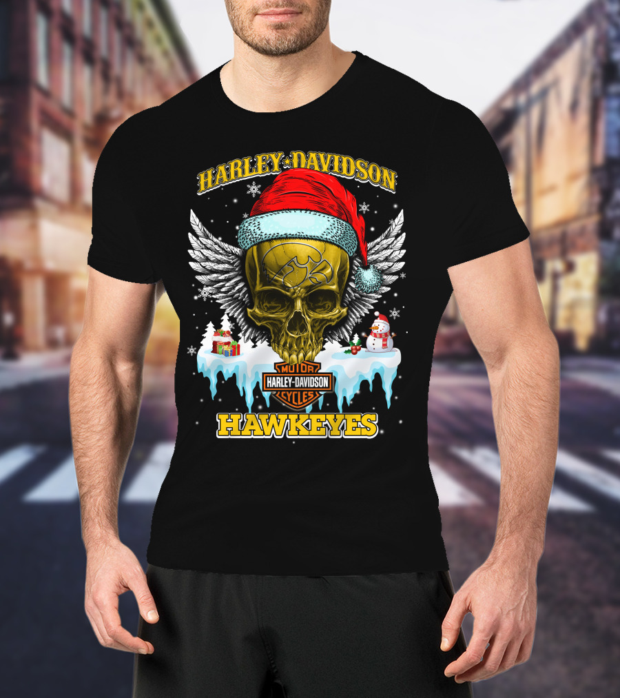 Harley Davidson Hawkeyes Motorcycles Holiday Skull And Wings T-Shirt