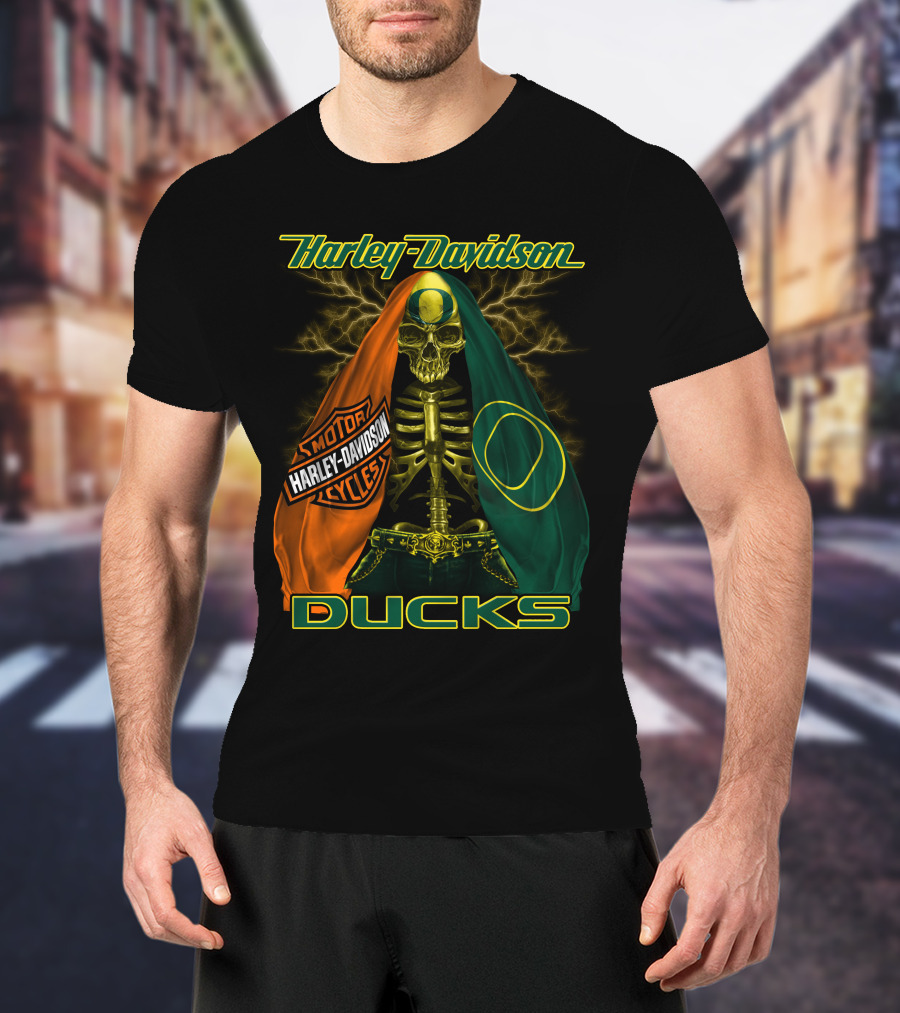 Harley Davidson Motorcycles Ducks Oregon Skeleton T-Shirt