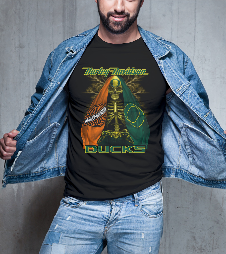 Harley Davidson Motorcycles Ducks Oregon Skeleton T-Shirt
