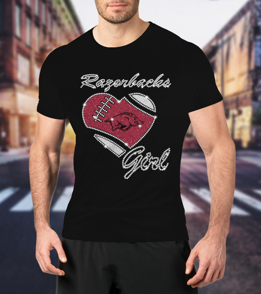 Razorbacks Girl Heart Football T-Shirt