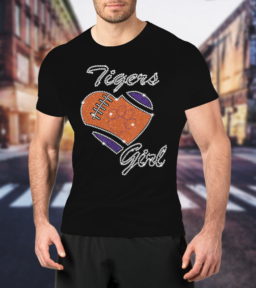 Tigers Girl Heart Football Clemson Paw T-Shirt