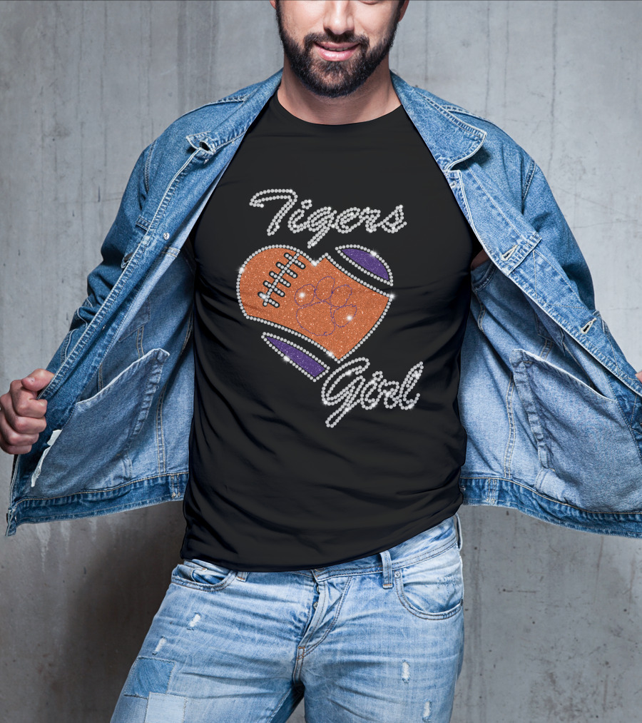 Tigers Girl Heart Football Clemson Paw T-Shirt