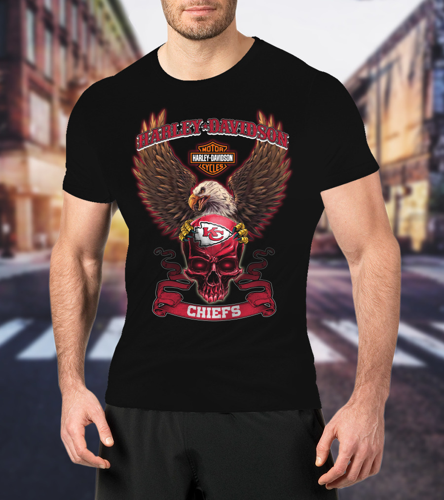 Harley Davidson Motor Cycles Kansas City Chiefs Skull Eagle T-Shirt