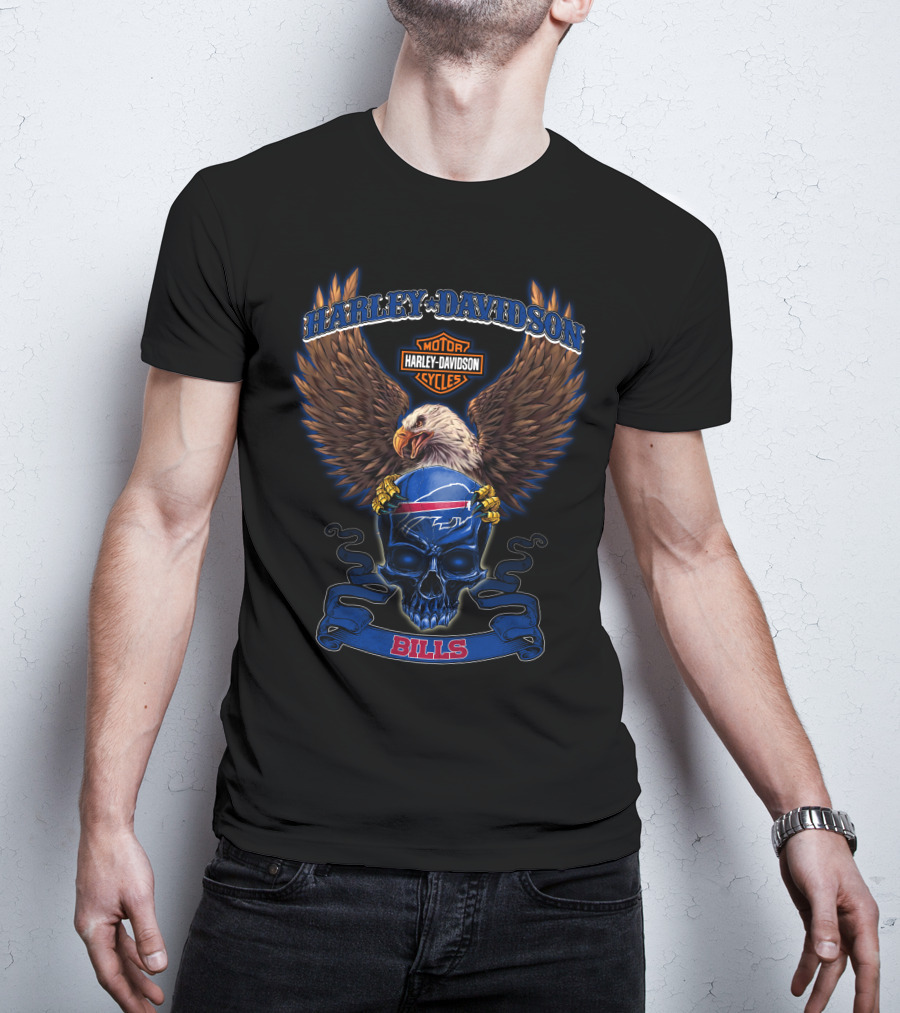Harley Davidson Motor Cycles Eagle Skull Buffalo Bills T-Shirt