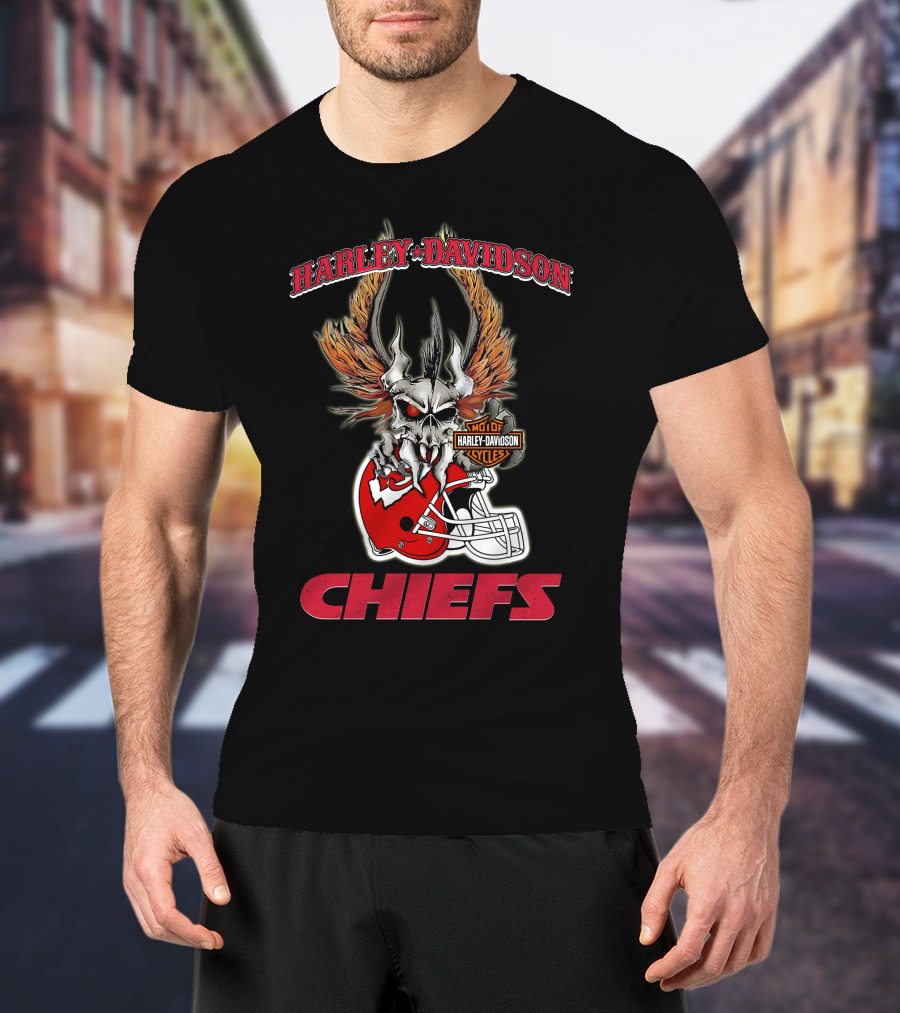 Harley Davidson Kansas City Chiefs Skull Helmet Chiefs T-Shirt