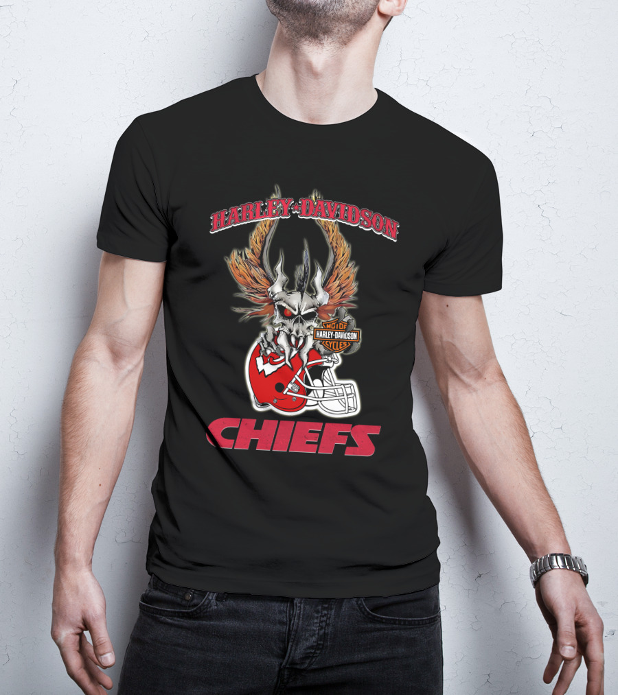 Harley Davidson Kansas City Chiefs Skull Helmet Chiefs T-Shirt