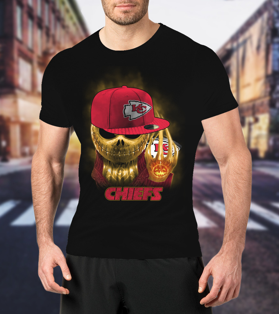 Sk 14 Kansas City Chiefs Glowing Skeleton Wearing Red Cap With Team T-Shirt