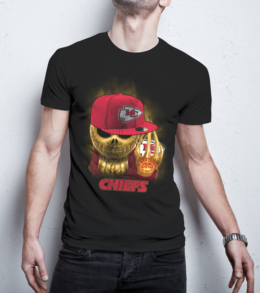 Sk 14 Kansas City Chiefs Glowing Skeleton Wearing Red Cap With Team T-Shirt