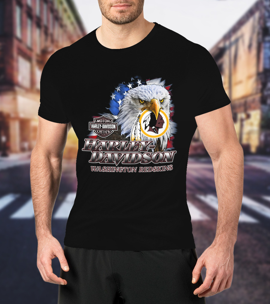 Washington Redskins Harley Davidson Nfl Eagles American Flag T-Shirt
