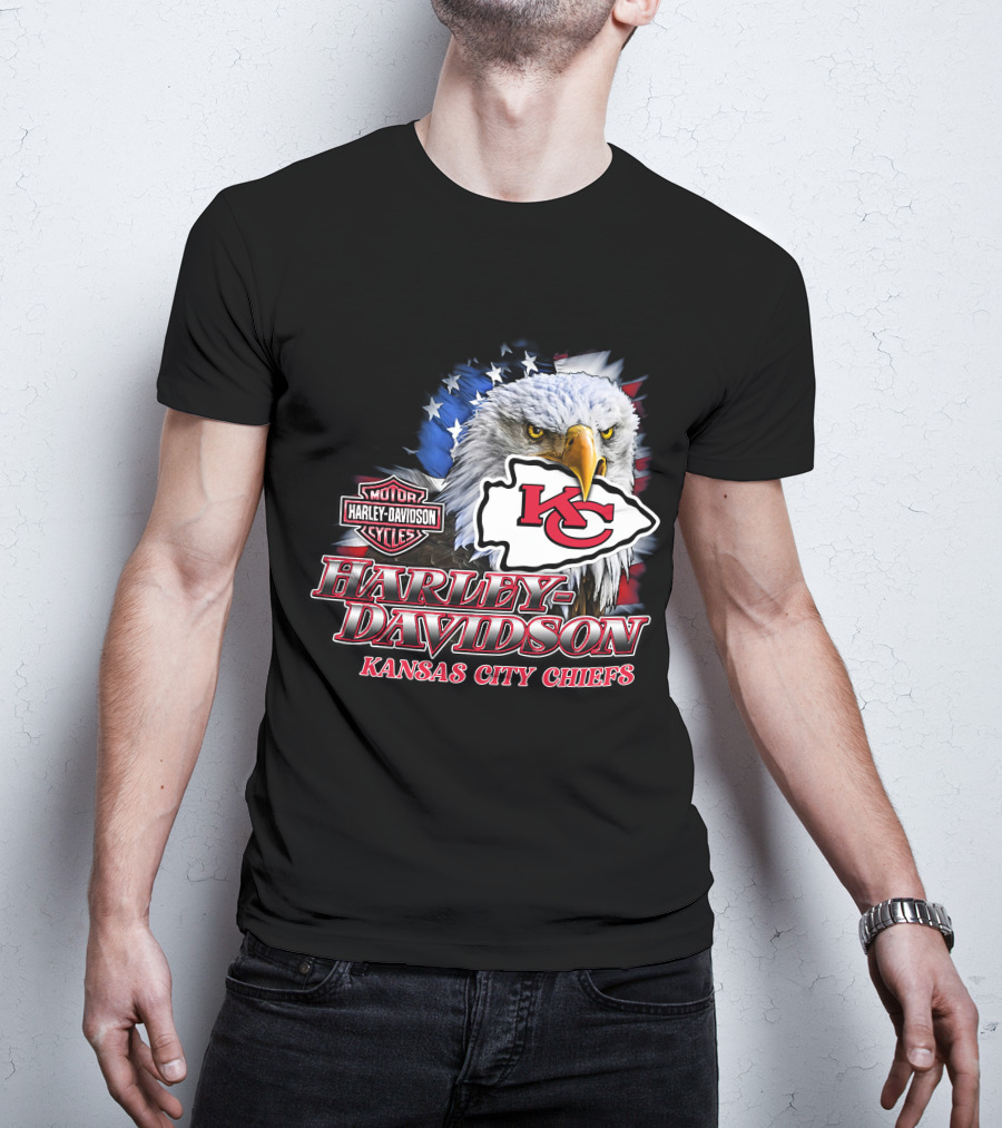 Harley Davidson Kansas City Chiefs Nfl Eagle American Flag T-Shirt