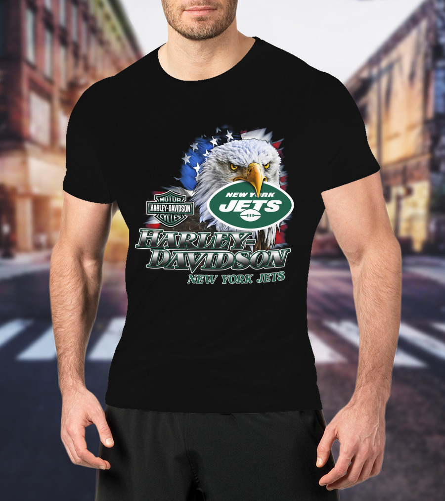 New York Jets Harley Davidson American Eagle Nfl T-Shirt