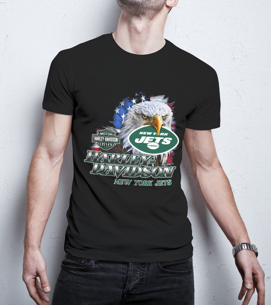 New York Jets Harley Davidson American Eagle Nfl T-Shirt