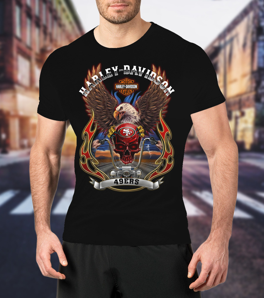 Harley Davidson Motorcycles San Francisco 49ers Eagle And Skull Nfl T-Shirt
