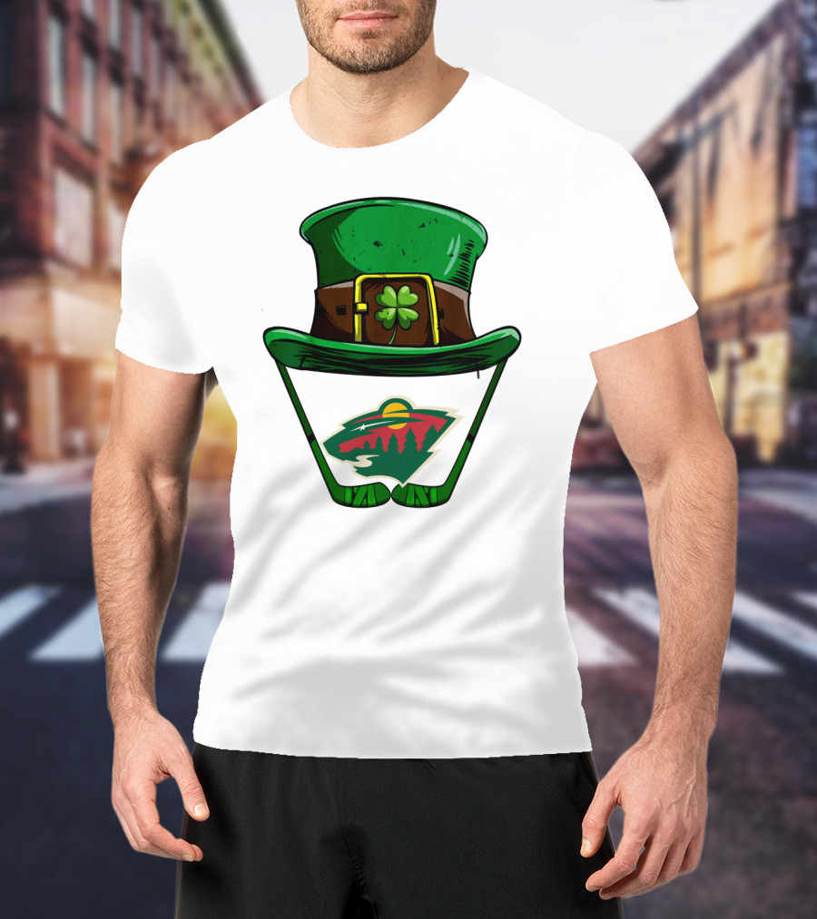 Minnesota Wild St. Patrick's Day Hockey Shamrock Hat T-Shirt