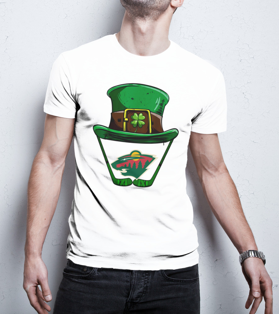 Minnesota Wild St. Patrick's Day Hockey Shamrock Hat T-Shirt