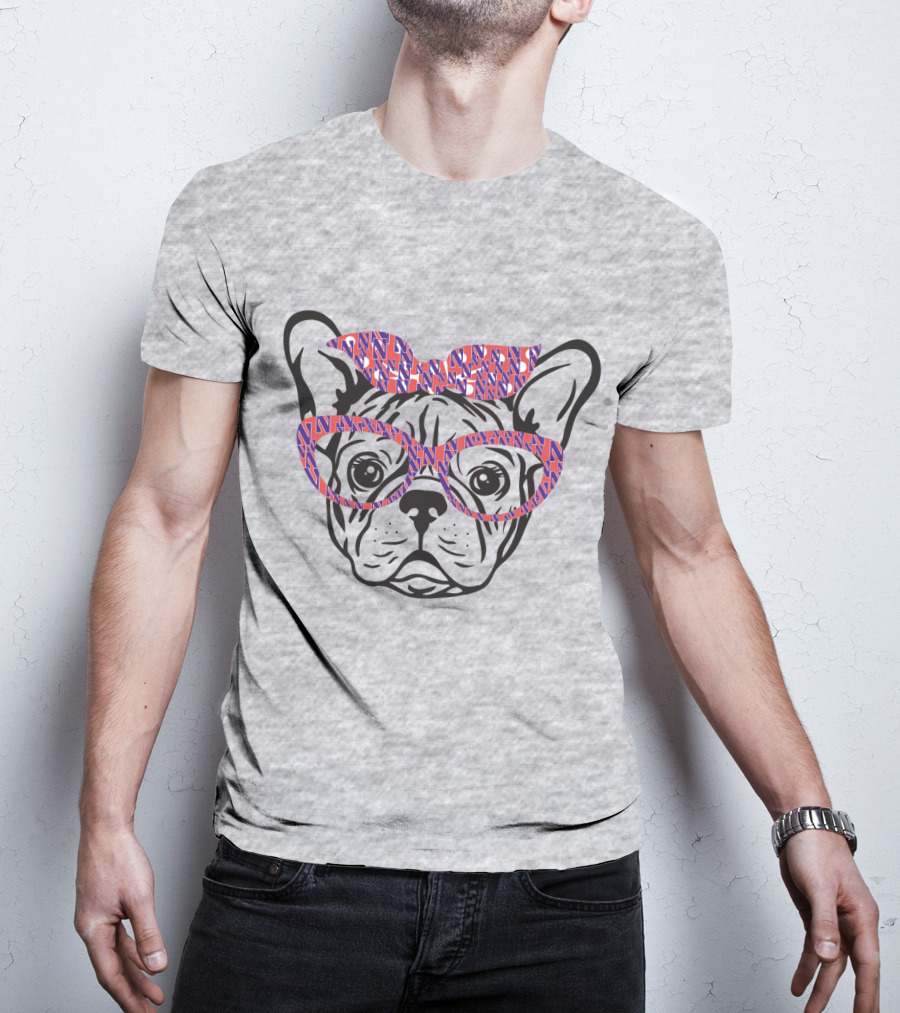 Bulldog With Northwestern Wildcats Pattern Glasses And Bow T-Shirt